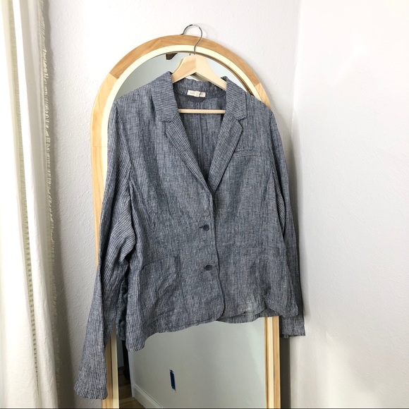 Eileen Fisher linen railroad stripe blazer - Picture 2 of 8